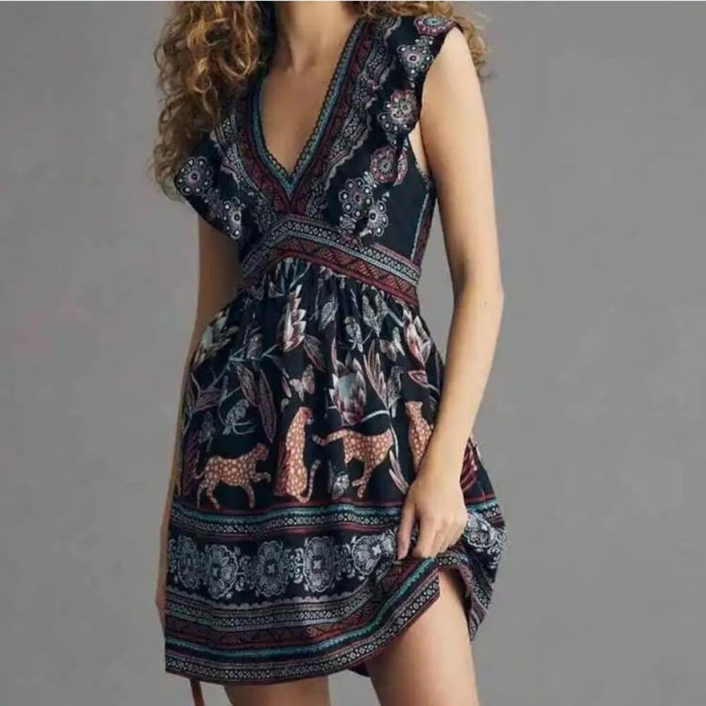 NWT Anthropologie navy blue V-neck plunge tunic mini dress size XLP
